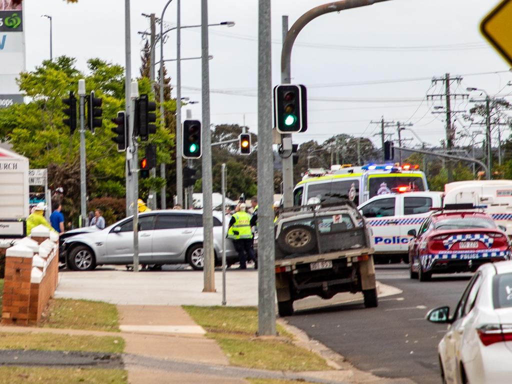 Two-vehicle crash on corner of Alford and Youngman Streets, Kingaroy, September 28, 2021. Picture: Dominic Elsome