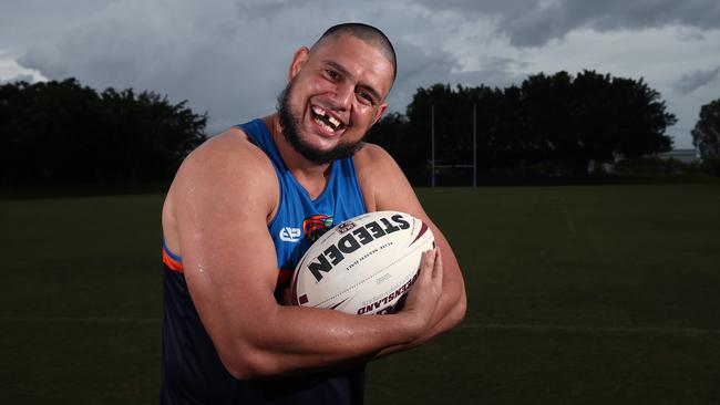 Big bad Brad Lupi is ready to take some massive hit ups for the Northern Pride in the 2021 Intrust Super Cup competition. He is also expecting his first child in July. Picture: Brendan Radke