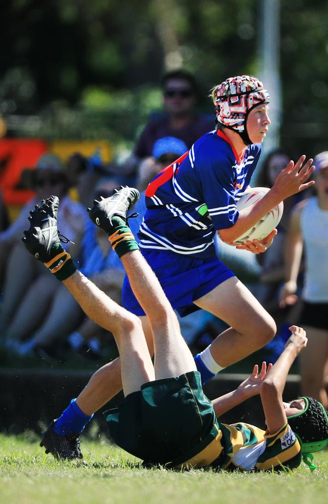 SURFERS PARADISE RUGBY, GOLD COAST , AUSTRALIA - April 10, 2021: Surfers Paradise Dolphins U14sv USQ Saints U14s - Day Two of King of the Country rugby tournament.Played at Surfers Paradise Eagles Rugby Ground at Southport. Picture: Scott Powick Newscorp