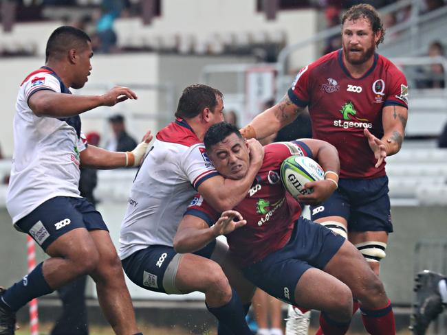 Reds players get stuck in during a intra-club match. Picture: Annette Dew