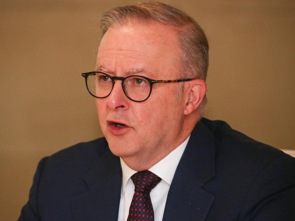 Prime Minister Anthony Albanese speaks virtually before a national cabinet on gender-based violence on May 1, 2024 in Sydney, Australia. Picture: Gaye Gerard-Pool/Getty Images