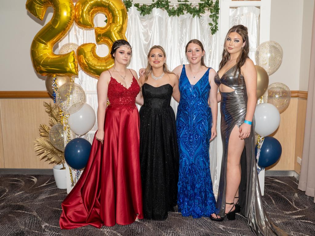 Alaura Jepsen, Isabelle Halliwell, Emmersyn Barrie and Abbie Mogg-Smith at Calen District College Graduation dinner, Friday 17 November 2023 Picture: Michaela Harlow