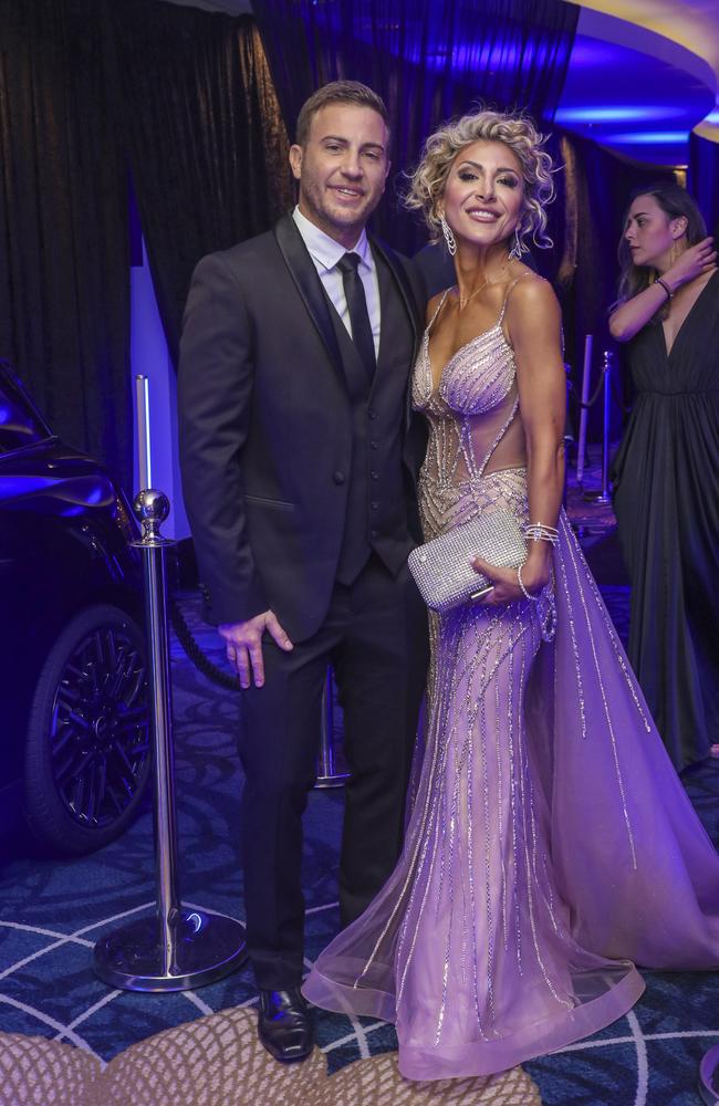 Justin Eaton & Dr Dona Hooshmand arriving at the Kollosche People's Ball at The Star. Picture: Glenn Campbell