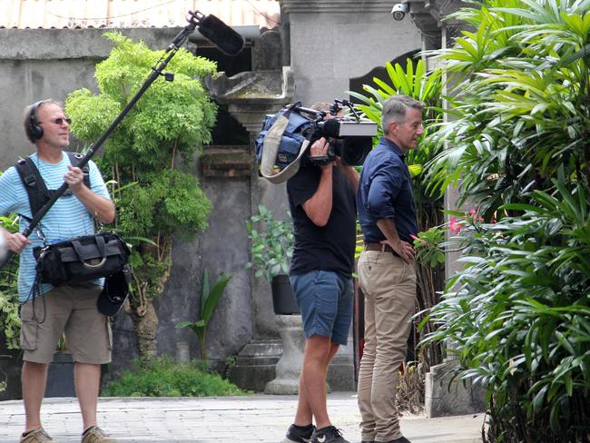 Media outside Corby's house in Kuta. Picture: News Corp Australia