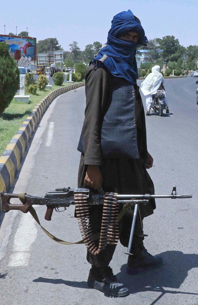 A Taliban fighter stands guard on a street in Herat, Afghanistan, on August 14, 2021. Picture: AFP