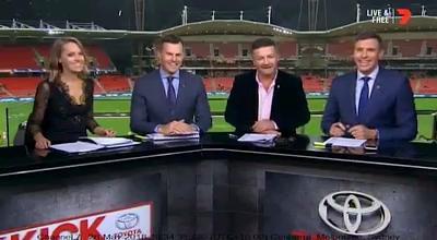 Comedian Lawrence Mooney sorry for 'Cox' comment towards Samantha Lane on Seven's The Kick AFL show