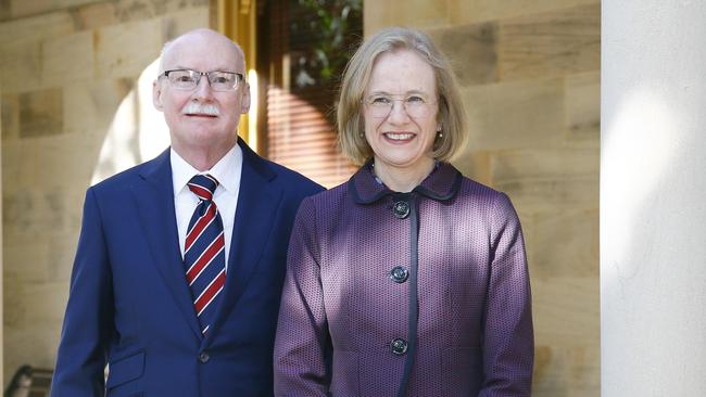 Queensland's chief health officer Dr Jeannette Young and Professor Graeme Nimmo at the announcement of her role as the new Governor for Queensland. Picture: NCA NewsWire/Tertius Pickard