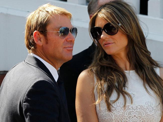 Former cricketer Shane Warne with his then fiancee British actress and model Liz Hurley. Picture: AFP