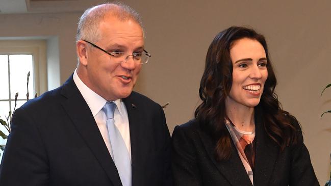 Prime Minister Scott Morrison met with his New Zealand counterpart Jacinda Ardern on Friday. Picture: Julian Smith