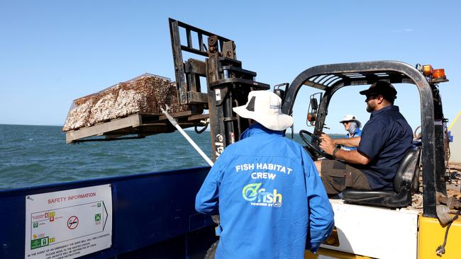 Queensland recreational fishers delivering the biggest ever single day of habitat restoration in Moreton Bay. Picture- contributed.