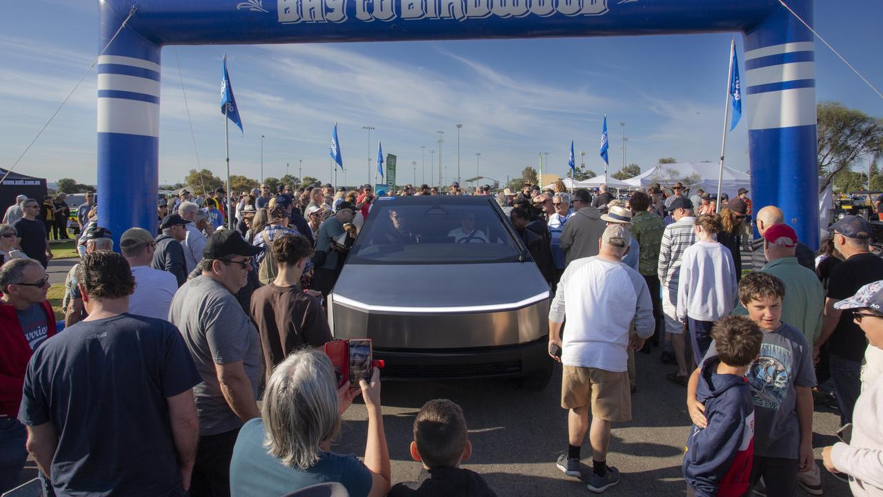 Start of the Bay to Birdwood. Tesla Cybertruck draws a big crowd. Picture: Brett Hartwig