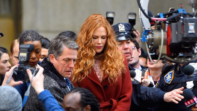 Nicole Kidman and Hugh Grant during filming of The Undoing in Manhattan last year. Picture: Robert Kamau/GC Images