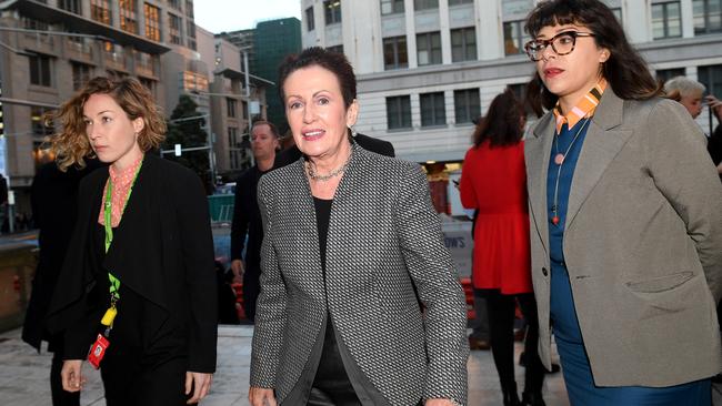 Sydney Lord Mayor Clover Moore at a press conference on the Sydney Town Hall steps tonight. Picture: AAP