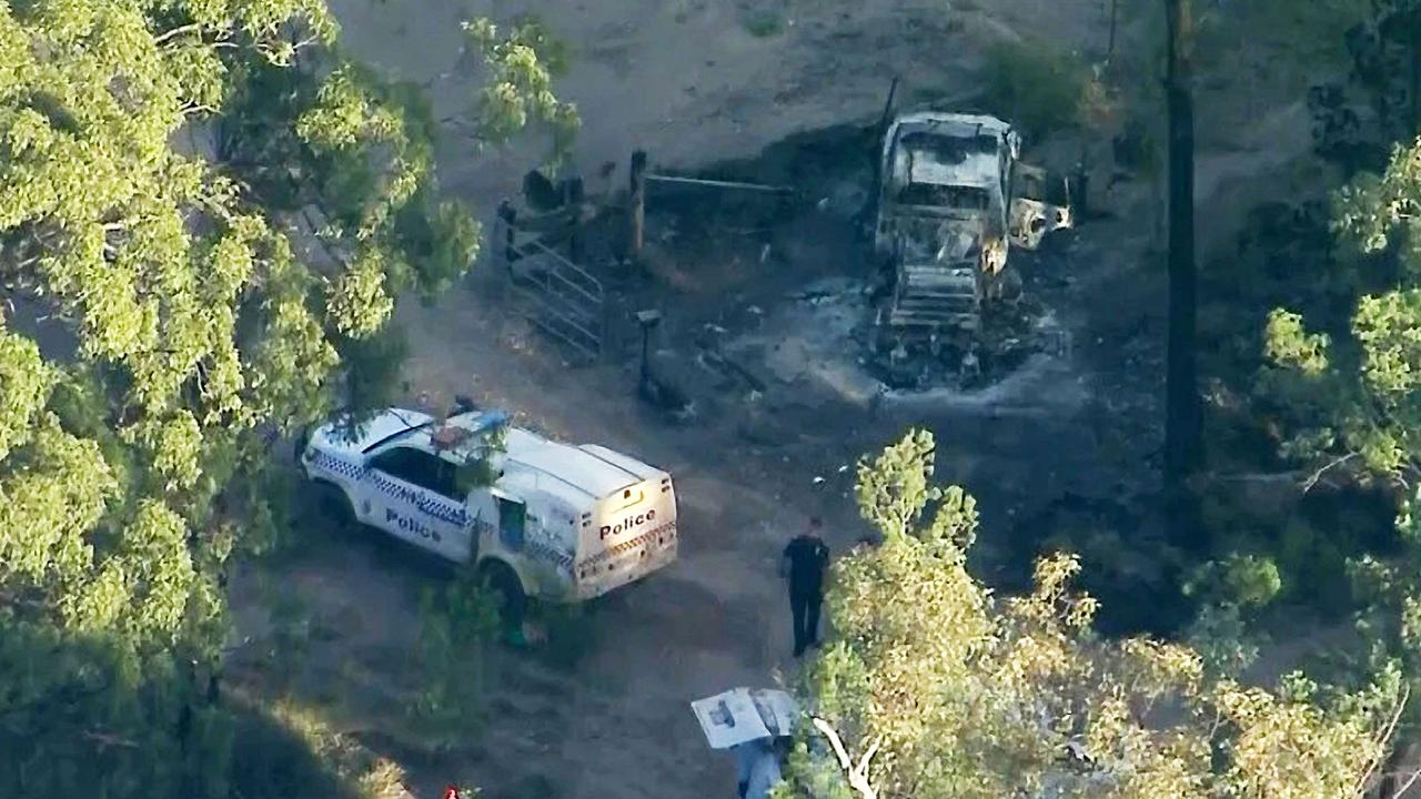 Police at the scene of a firefight between police and the Train family at Wieambill. Source: Nine