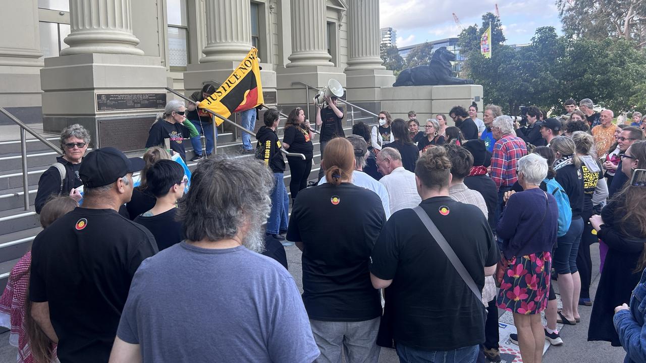 People gathered outside City Hall ahead of last week’s council meeting.