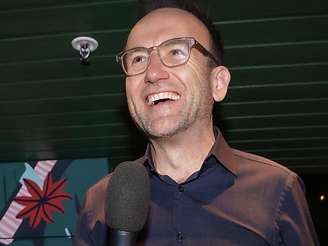 MELBOURNE, AUSTRALIA.NewsWire Photos. MAY 03, 2025. Federal Election.Greens Election Party. Leader Adam Bandt speaks to the crowd. Picture: NewsWire/Ian Currie