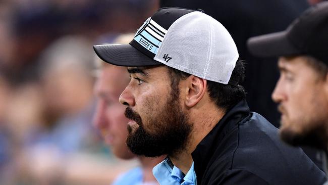 Andrew Fifita on the sideline after suffering a hamstring injury.