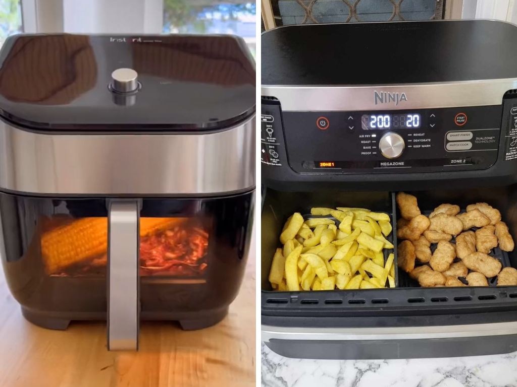 Hello checkout: Which air fryer should my mother in law buy now she lives alone? Pictures: TikTok/@thatinstantpotpaige (left), Tahnee-Jae Lopez-Vito/news.com.au (right).