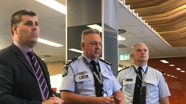 Police Minister Mark Ryan and Assistant Commander Brian Wilkins at Surfers Paradise headquarters. Photo: Emily Halloran.