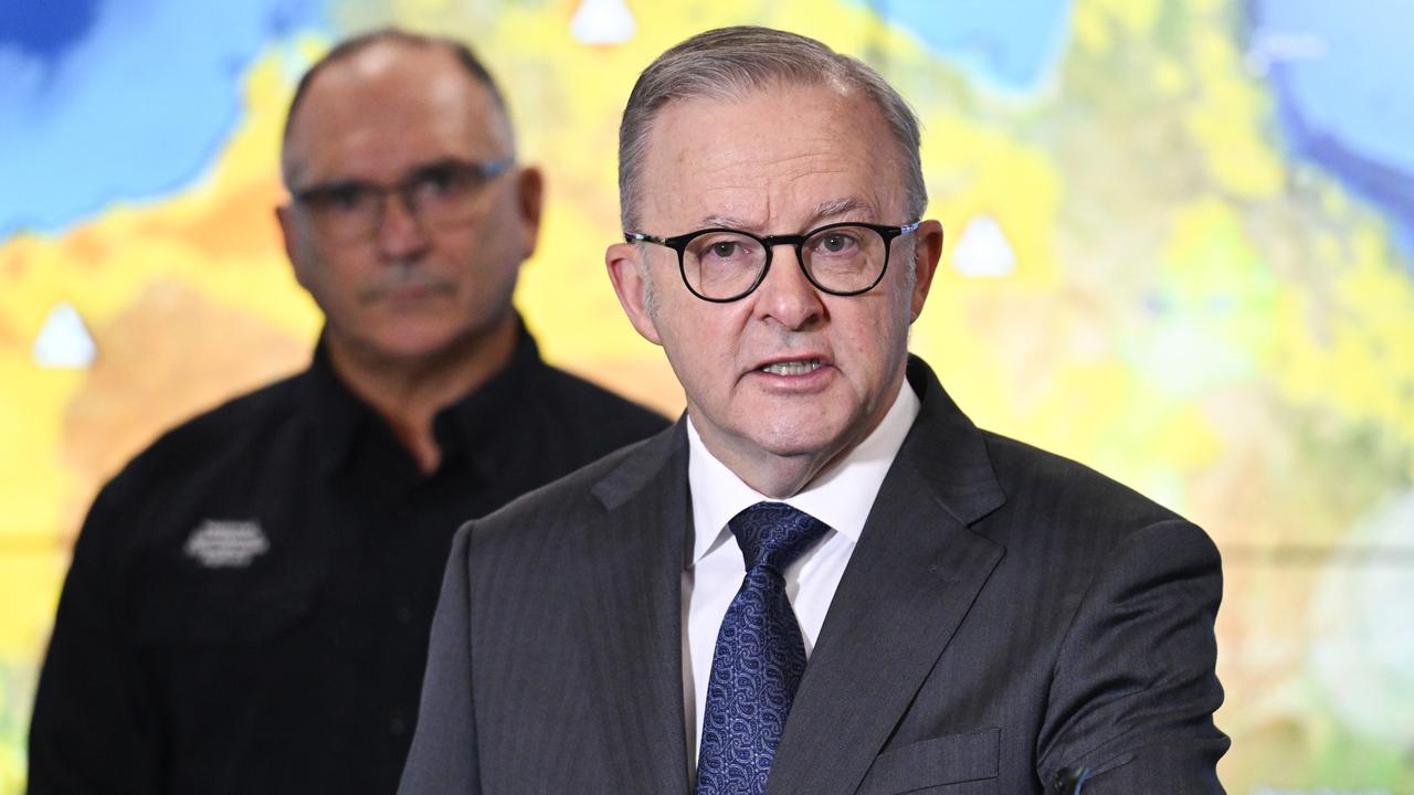 Anthony Albanese will remain in Canberra ahead of Cyclone Alfred’s forecasted landfall on either Friday evening or Saturday morning, cancelling previous plans to visit Western Australia for its state election. Picture: NewsWire/ Martin Ollman