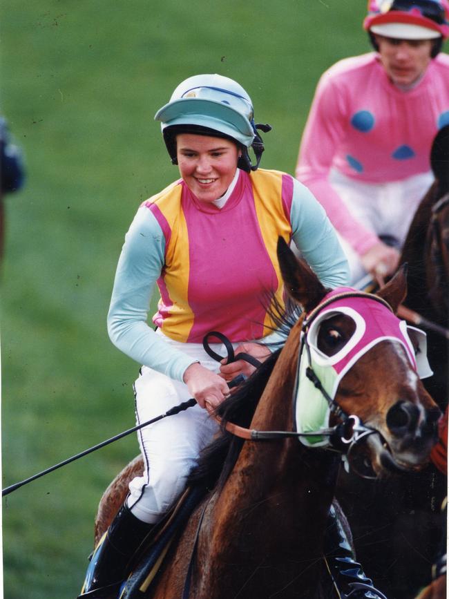 Bernadette Payne after a bold frontrunning win on racehorse 'Double Gin' in the Strathalbyn Cup in 1994.