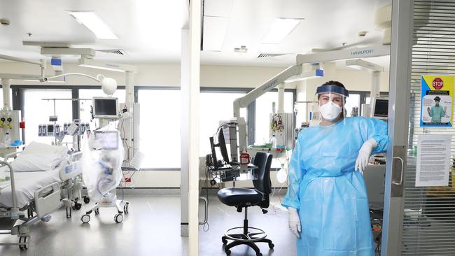 Registered Nurse Megan Davis poses at Princess Alexandra Hospital Intensive Care. Photo: Claudia Baxter.