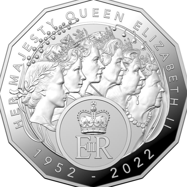 The 50c coin commemorates the Queen's decades of service. Picture: supplied/Royal Australian Mint