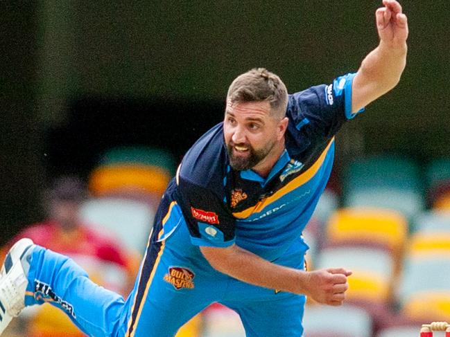 Gold Coast Thunder bowler Phil Tunnicliffe after winning the Bulls Masters Country Challenge T20 title at the Gabba. Picture: ROBERT JONES/ACTION PHOTOS