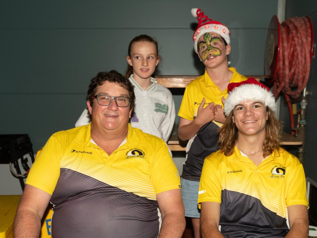 Trent Vernon, Reagan Tame, Evie Saye and Amelia Dobbin at Christmas Carols Hosted by Sarina Surf Lifesaving Club Saturday 21 December 2024 Picture:Michaela Harlow