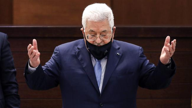 Palestinian president Mahmud Abbas recites a prayer as he arrives for the meeting in the West Bank's Ramallah. Picture: AFP