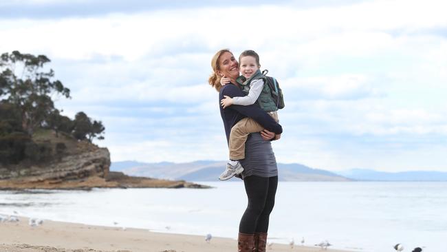 Emily Isham with son, Ned. Ned has a rare cancer and is going to the US for treatment after a mystery donor gave the family nearly $600,000 to help make the trip. Picture: NIKKI DAVIS-JONES