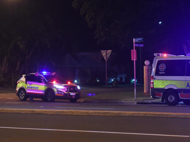 A suspicious fire at the Coolabah Motel on Bowen Rd in Rosslea, Townsville last night. Ambulance transported a man who was found across the road to hospital.