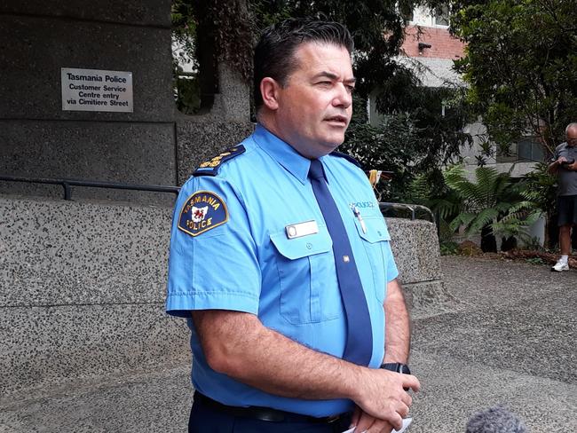 Tasmania Police Acting Commander (Inspector) Stuart Wilkinson speaks to media in Launceston about the  manhunt underway for Robert Gerard at Reedy Marsh in Tasmania's north.