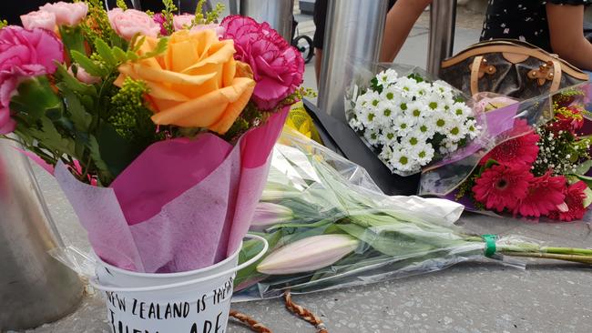 Flowers laid at Surfers Paradise today for the victims of the Christchurch attacks. Picture: Alexandra Bernard