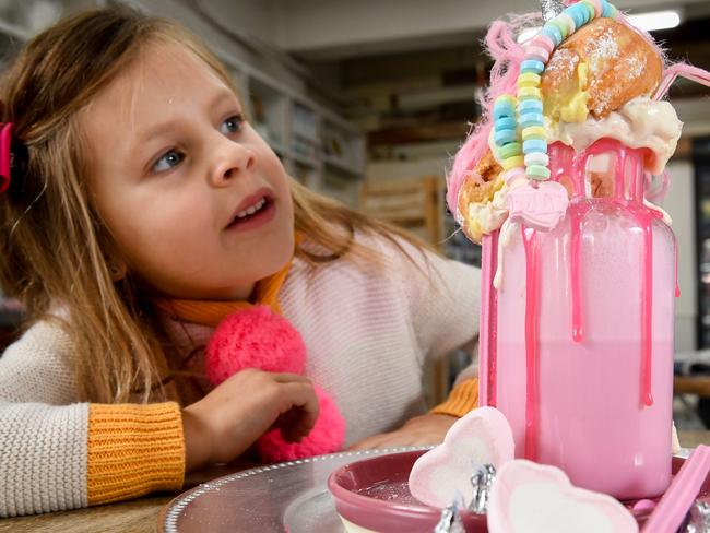 Indigo Skopljak, 5, with a special shake at The Cake Cottage.