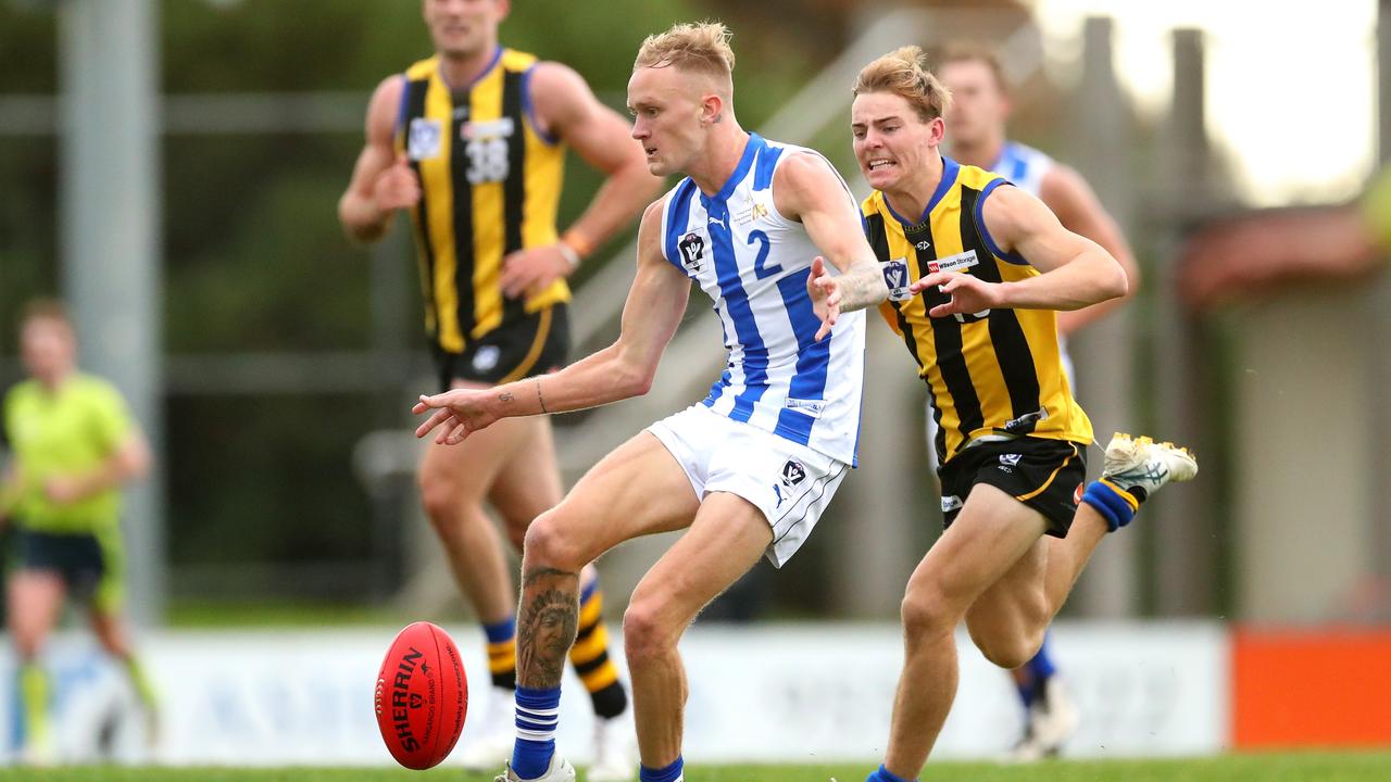 Jaidyn Stephenson playing for the Kangaroos in the VFL last week. Picture: Kelly Defina/AFL Photos/via Getty Images