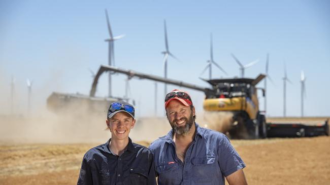 GrainGrowers national deputy president David Jochinke with his nephew Zac Wickson harvesting lentils. Picture: Zoe phillips.