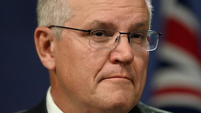 SYDNEY, AUSTRALIA - NewsWire Photos APRIL, 27, 2021: Prime Minister Scott Morrison speaks to the media during a press conference in Sydney. Picture: NCA NewsWire/Bianca De Marchi