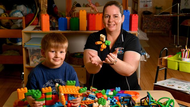 Tina Mackenzie with Cruz Newman, 4, at the Educating Kids Early Learning Centre at Domain Central, Townsville. Picture: Evan Morgan