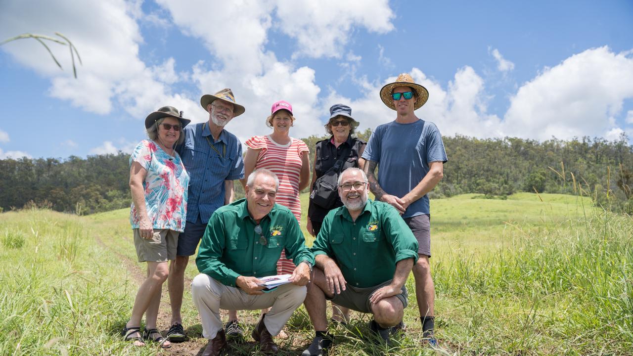 Lockyer Valley Foods has announced the purchase of a 55ha property in Withcott which will be the site of a $400 million food processing and cannery factory. Supporters of the Coop in back row, Sue and Mal McIlwraith, Katie Barron, Jill Van Stone and Patrick Mulhare with Lockyer Valley Foods CEO Colin Dorber and Lockyer Valley Fruit and Vegetable Cooperative director Andy Moore. Picture: Christine Schindler