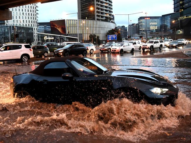 This brave drive negotiates Montague St at South Wharf this morning. Picture: Nicole Garmston