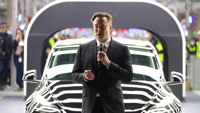 Elon Musk speaks at an opening of a Tesla factory near Berlin in 2022. Picture: Christian Marquardt