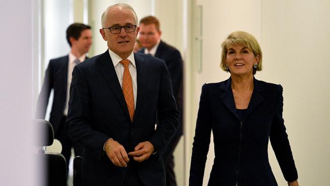 Malcolm Turnbull and deputy Julie Bishop on August 24. Picture: AAP