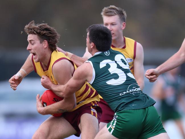 Goulburn Valley FL, Round 10, Echuca Murray Bombers V Shepparton Bears, at Victoria Park, Echuca,  Baxter Slater, 39,  Echuca  &Bryce Stephenson, 22  Sepparton,  Picture Yuri Kouzmin