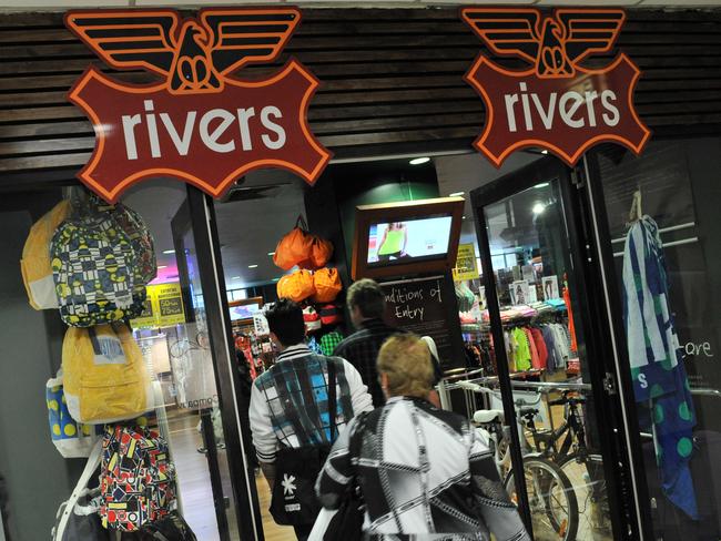 Rivers signage at the brand's Collins Street store in Melbourne, Thursday, Nov. 28, 2013. Specialty Fashion Group, owner of the Katies and Millers chain revealed today that it bought the 28-year-old Rivers chain for just $5 million. (AAP Image/Julian Smith) NO ARCHIVING