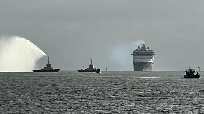 P &amp; O Cruises’ vessel Pacific Explorer docked in at the Cairns Cruise Liner Terminal on Saturday, June 18. The first international cruise ship to dock in at the city since the pandemic. Picture: Ports North