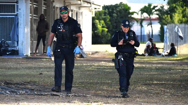 Townsville Police officers on duty. Photographs from Dean Park photographed from Morey and Morehead streets in the centre of Townsville. Picture: Cameron Bates