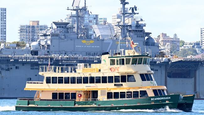 The US naval vessel USS Tripoli docked at Sydney’s Garden Island navel base. Picture: NCA NewsWire / Jeremy Piper