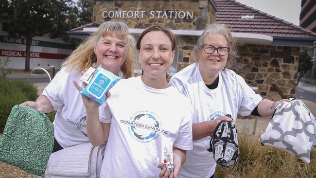 Donation Chain founder Helena Blomeley with volunteers Jenny James and Julia Smith. Picture: Wayne Taylor