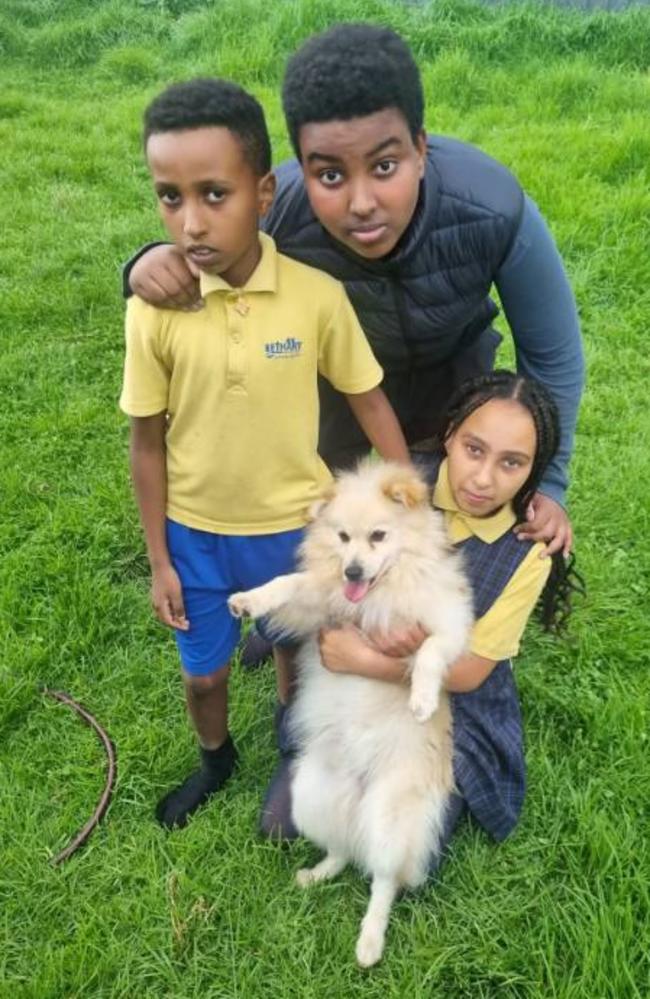 Nardos (right) stepped up and saved younger brother Estephanos (left) when their home went up in flames. Older brother Gabriel (top) and their parents weren’t home. Picture: Supplied.